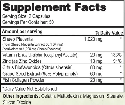 Sheep Placenta Complex 100 Capsules,FRESH , New Item Good Product !!