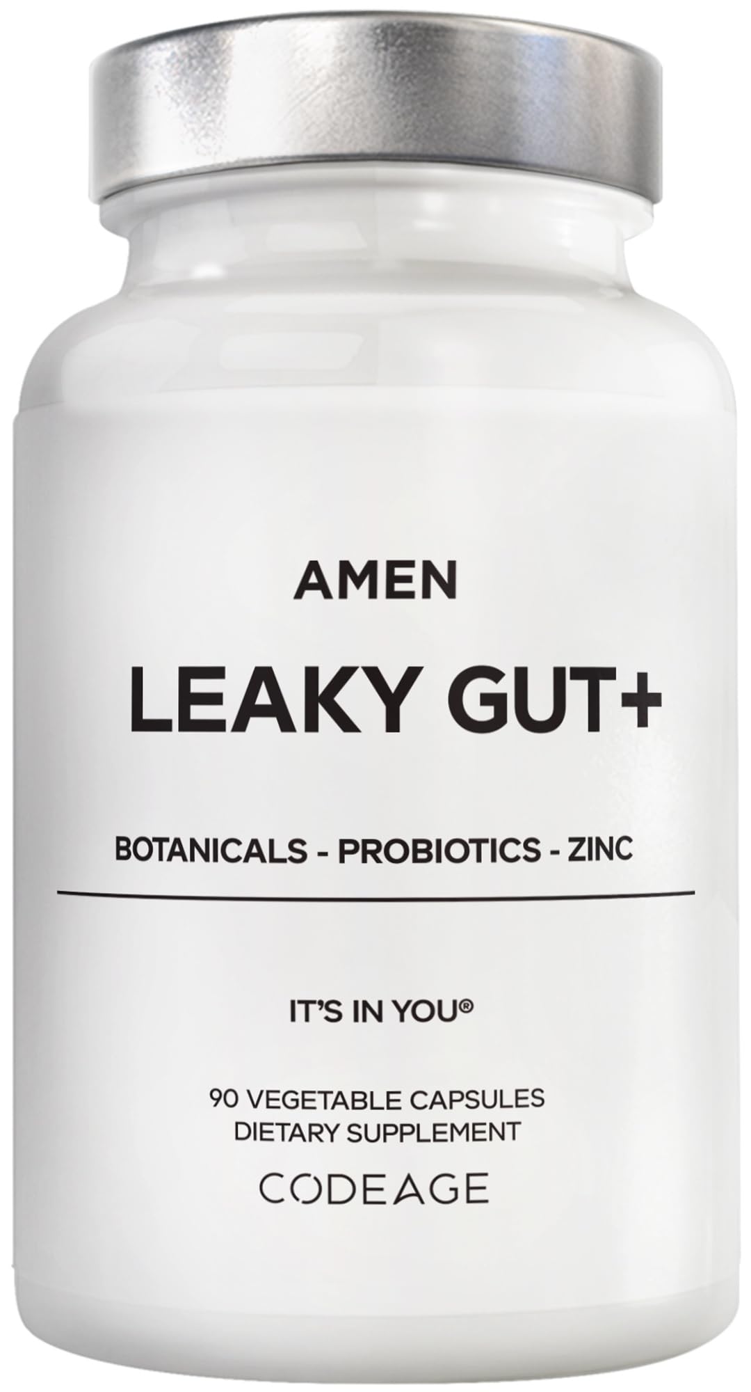 Amen Leaky Gut Supplement - Advanced Formula with Bioavailable L Glutamine, Zinc, Turmeric, DGL Licorice Root - Marshmallow Root - Probiotics & Fermented Prebiotics - Vegan, Non-GMO - 90 Capsules
