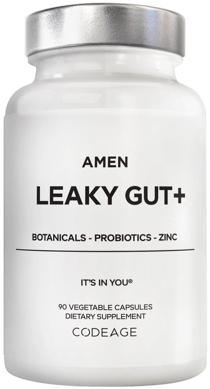 Amen Leaky Gut Supplement - Advanced Formula with Bioavailable L Glutamine, Zinc, Turmeric, DGL Licorice Root - Marshmallow Root - Probiotics & Fermented Prebiotics - Vegan, Non-GMO - 90 Capsules