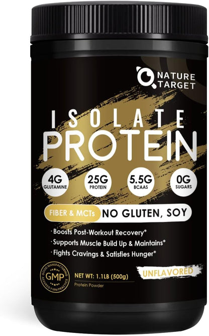 NATURE TARGET Unflavored Protein Powder, Whey & Pea Blend, 16 Servings | 24g Protein, Whey Protein Isolate, with MCTs, Mixes in Hot Coffee & Foods, No Bloating, Scoop Included, Gluten-Free