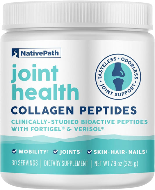NativePath Joint Health Collagen, Fortigel & Verisol, 30 Servings | 7.5g Bioactive Type 1 & 3 Peptides, Supports Cartilage, Mobility & Skin, Grass-Fed, Unflavored, Keto