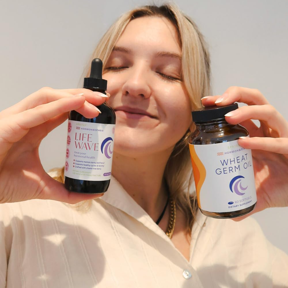 SPRIGS Life Wave Phase 2 Hormonal Support Kit for Women | Supplements for Healthy Hormone Balance, Regular Menstrual Cycle, Balanced Mood & Fertility | 4Oz Herbal Tincture & 60 Wheat Germ Oil Softgels