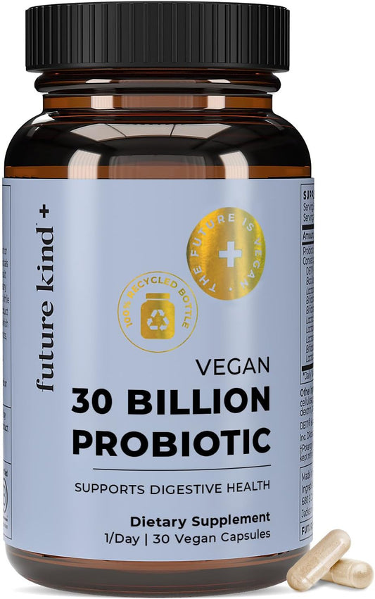 Future Kind Vegan Probiotics for Women and Men - 30 Billion CFUs Probiotics for Digestive Support (30 Adult Probiotic Capsules) No GMOs, Daily Probiotic Supplements from 42 Fruits & Vegetables