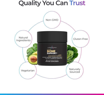 Livingood Daily Calcium Supplement for Women and Men, Bone Support with Vitamin C, Vitamin D3 K2, Magnesium, Zinc, Calcium, Vegetarian Capsules, Non GMO, Gluten Free, 60 Count