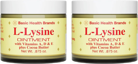 Basic Brands - L-Lysine Ointment - 0.875 oz - Lysine Cold Sore Treatment and Blister Relief - Soothes Chapped Lips and Dry Skin – 2-Pack