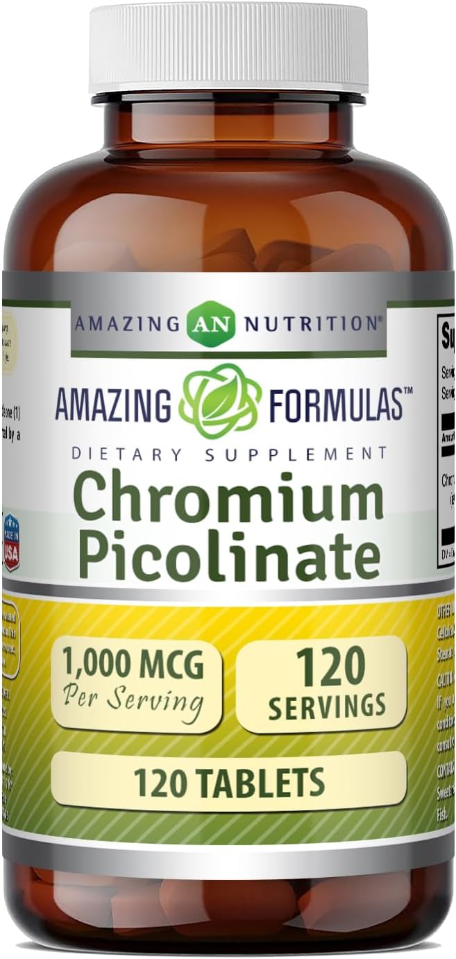 Amazing Formulas Chromium Picolinate 1000 Mcg | Tablets Supplement | Non-GMO | Gluten-Free | Made in USA (120 Count, 1 Pack)