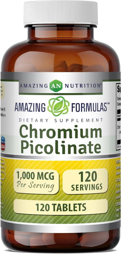 Amazing Formulas Chromium Picolinate 1000 Mcg | Tablets Supplement | Non-GMO | Gluten-Free | Made in USA (120 Count, 1 Pack)
