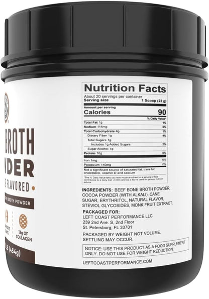 Left Coast Performance Vanilla Bone Broth Protein Powder, 16oz + Chocolate Bone Broth Protein Powder 16oz