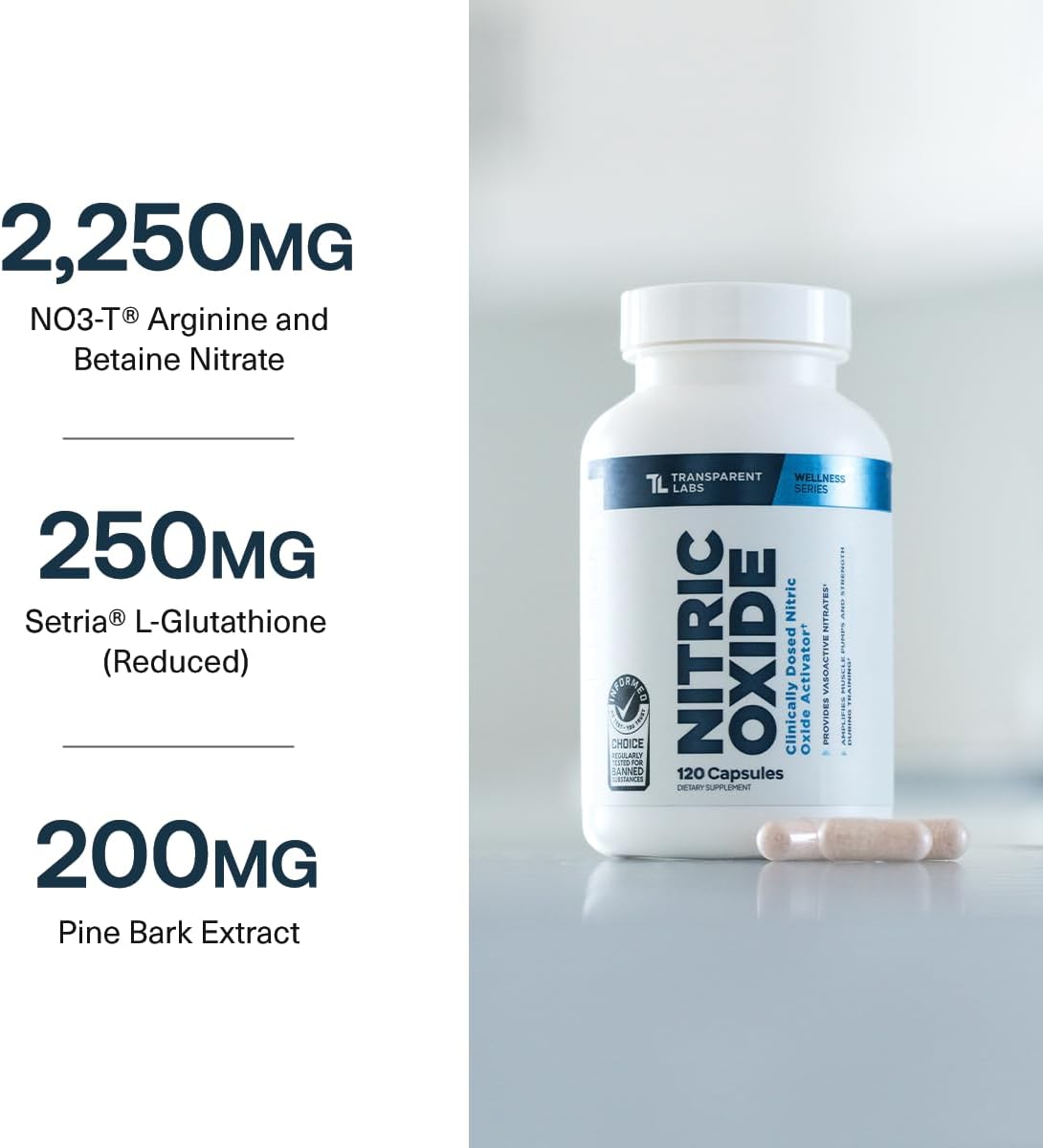 Transparent Labs Nitric Oxide - Nitric Oxide Booster for Men and Women with Arginine Nitrate, Betaine Nitrate, Pine Bark Extract, and Astragin for Nitric Oxide Flow - 120 Count