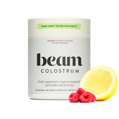 BEAM Unflavored Colostrum Powder I Grass-Fed Pure Whole Bovine Colostrum for Gut Health, Bloating & Immune Support I Non-GMO Recovery Supplement I 3g per Serving I Third-Party Tested I 30 Servings