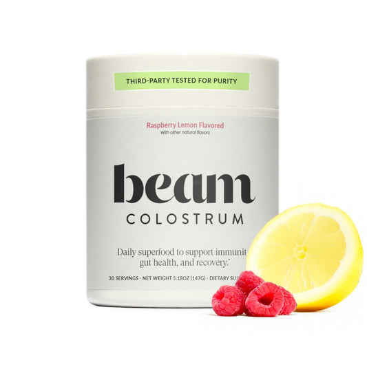 BEAM Unflavored Colostrum Powder I Grass-Fed Pure Whole Bovine Colostrum for Gut Health, Bloating & Immune Support I Non-GMO Recovery Supplement I 3g per Serving I Third-Party Tested I 30 Servings