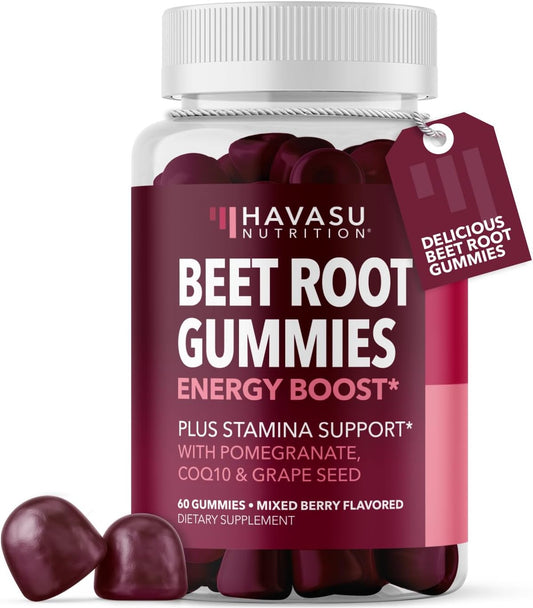 Beet Root Gummies with COQ10 and Grape Seed, Mixed Berry, 30 Servings | Nitric Oxide Supplement with Beetroot, Grape Seed Extract and COQ10 for Performance and Recovery, Vegan, Non-GMO, Gluten-Free