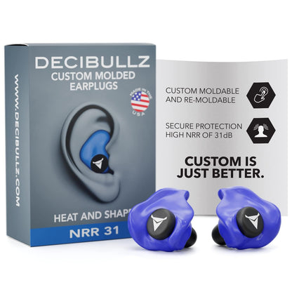 Decibullz - NRR 31 Custom Molded Earplugs, Perfect Fit Ear Protection for Safety, Travel