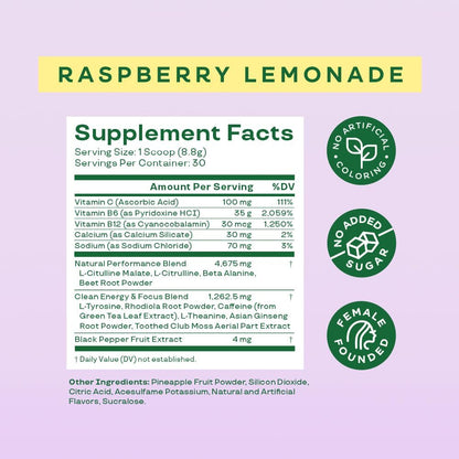 Bloom Nutrition Pre Workout Powder, Raspberry Lemonade, 30 Servings | Beta Alanine, Ginseng and L Tyrosine for Amino Energy, Natural Caffeine from Green Tea Extract, Keto, Sugar Free Drink Mix