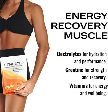 Electrolytes + Vitamins + Creatine, Powder (3-Flavors), 5g Creatine Monohydrate, with Electrolytes, Magnesium, Potassium, Vitamins B6, B12 & C (Peach Mango, Lemon Lime, Raspberry Lemon)