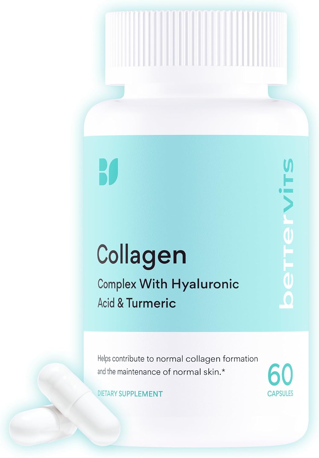 Bettervits Collagen Peptides Complex with Hyaluronic Acid & Turmeric | Hydrolyzed Marine Collagen Supplements for Women & Men | Collagen with Vitamin C for Skin, Hair, Nails & Joints – 60 Capsules