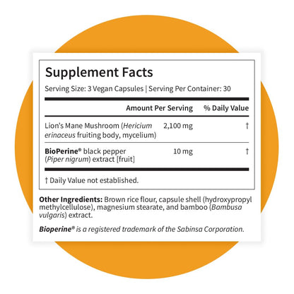 Pattern Wellness Lion’s Mane Mushroom Supplement – 90 Vegan Capsules | Supplement Capsules for Cognitive & Focus Support – Enhanced Absorption