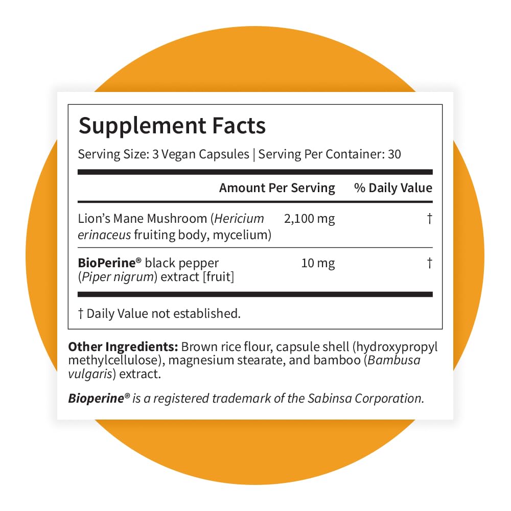 Pattern Wellness Lion’s Mane Mushroom Supplement – 90 Vegan Capsules | Supplement Capsules for Cognitive & Focus Support – Enhanced Absorption