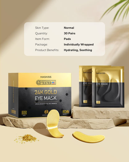 Maskiss 24k Gold Under Eye Patches (30 Pairs), eye mask, Collagen Skin Care Products