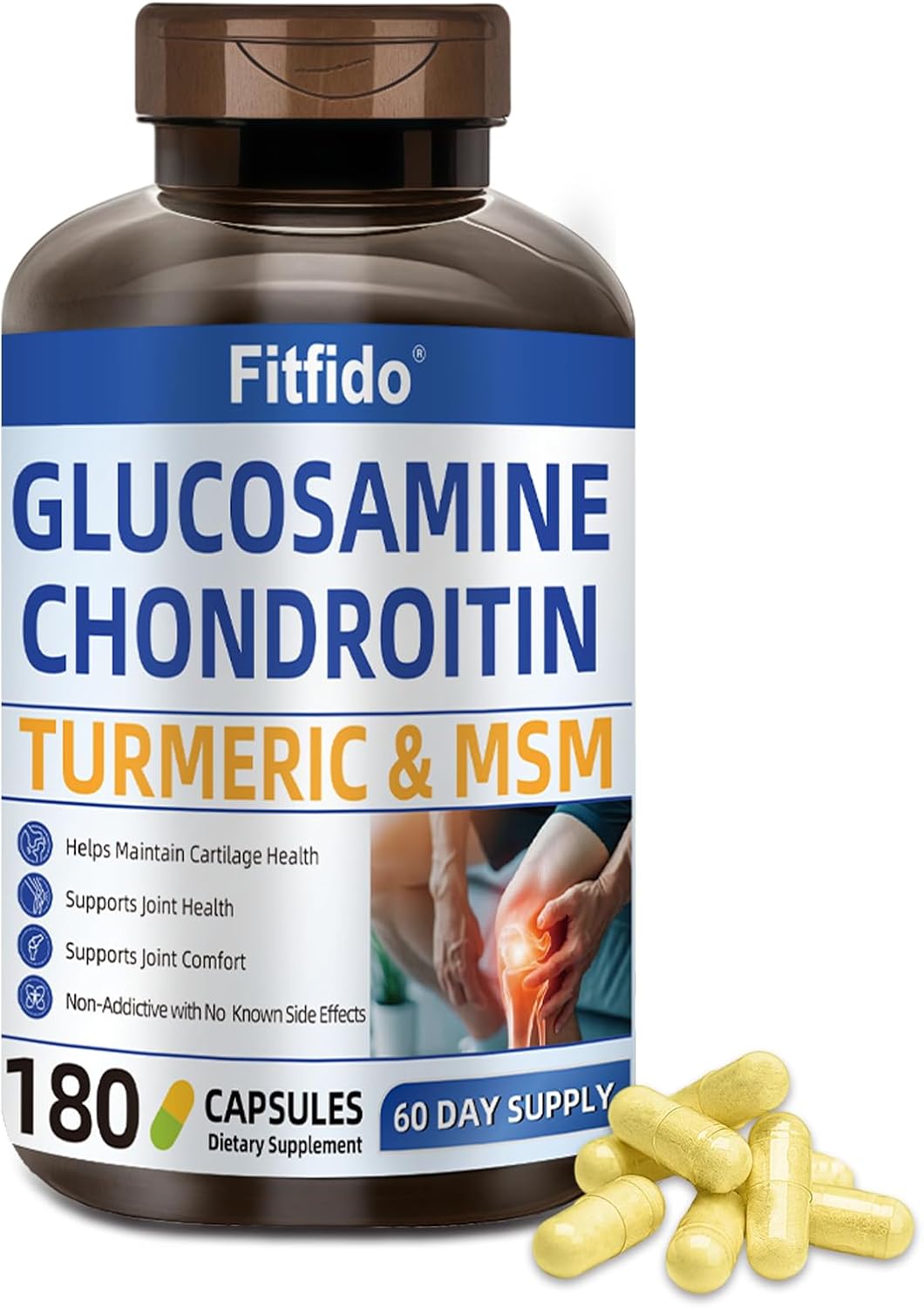 Glucosamine Chondroitin MSM, Turmeric & Boswellia, 180 Count | Joint & Cartilage Support, Daily Joint Care, Non-GMO, Gluten Free, Easy-to-Swallow Capsules, Clean Formula, 60-Day Supply