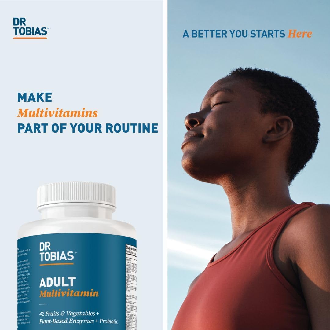 Dr. Tobias Adult Multivitamin for Women & Men 90 Count | Daily Energy & Immune Support | Vitamin Supplement with 42 Fruits & Vegetables + Probiotic + Enzymes | Vegan | 30 Servings