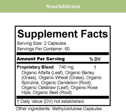 SPRIGS NourishGreen Detoxification Supplement, 120 Capsules | Natural Organic Herbs & Greens for a Daily Detox to Support Your Liver & Mitochondria | Balance Your Body's Internal Environment