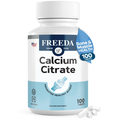 FREEDA Calcium Citrate 1000mg Supplement for Bone Support – 250 Tablets | Supports Bone Strength, Teeth, & Muscle Function – Highly Absorbable Calcium Formula – No Vit D, Vegan, Kosher, Made in USA