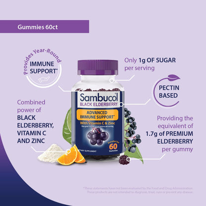 Sambucol Black Elderberry Gummies with Vitamin C & Zinc - Sambucus Elderberry