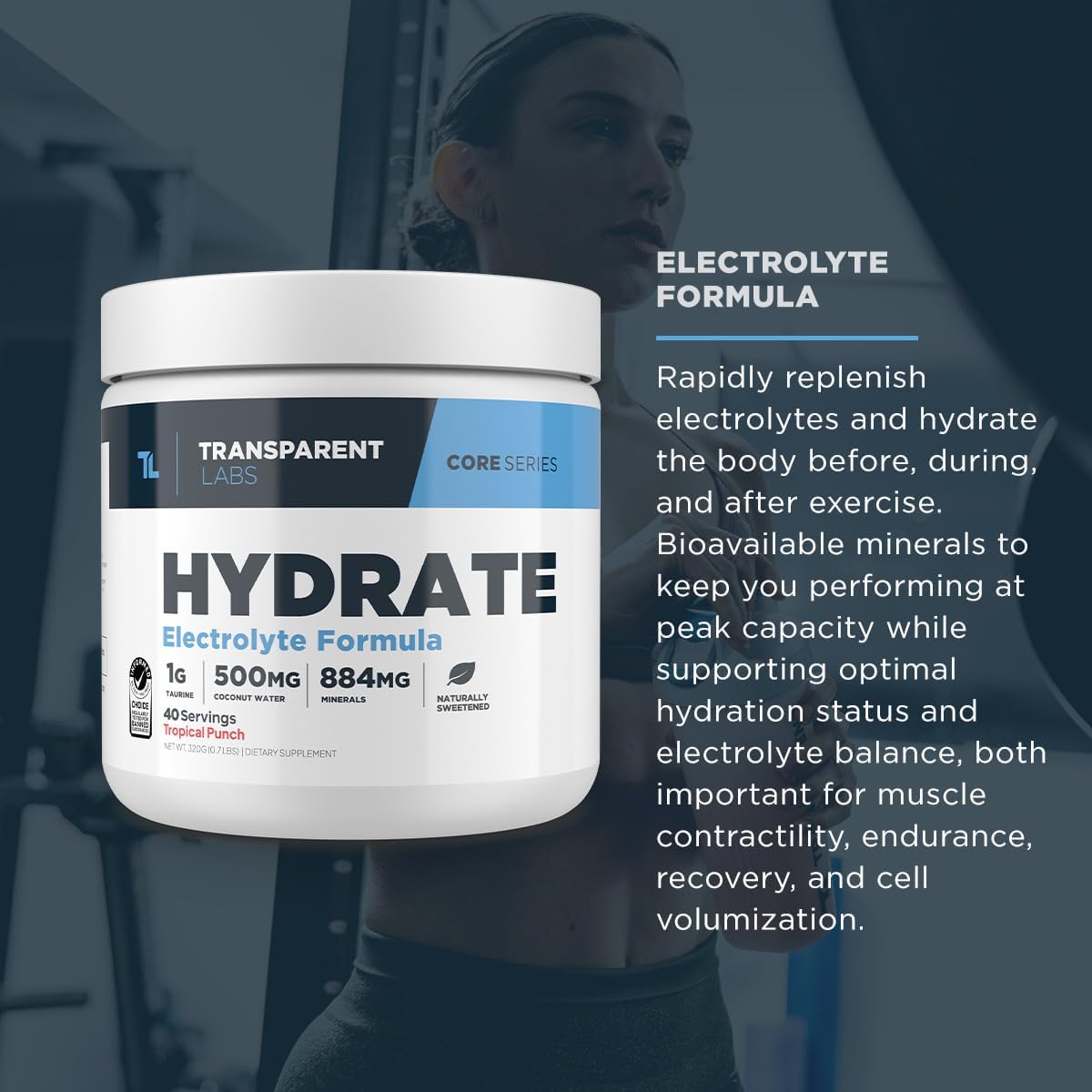Transparent Labs Hydrate Electrolytes Powder (40 Servings, Peach Mango) & Creatine HMB (30 Servings, Tropical Punch)