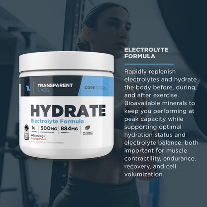 Transparent Labs Hydrate Electrolytes Powder (40 Servings, Peach Mango) & Creatine HMB (30 Servings, Tropical Punch)
