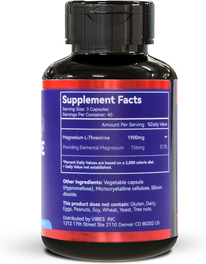 Magnesium L-Threonine 1900mg, High Absorption, 120 Vegan Capsules | Magnesium L Threonine Supplement Promotes Relaxation & Wellness, Non-GMO, Gluten Free for Men & Women