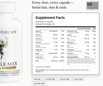 Follicle Max Hair Growth Supplement for Men & Women - Biotin 5000mcg, Saw Palmetto, Iron, Zinc, Fo-Ti Root, Horsetail, Nettle - DHT Support - Vitamins for Thinning Hair - 60 Capsules