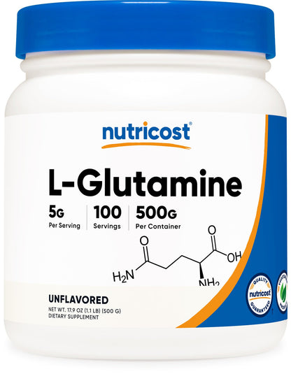 Nutricost L-Glutamine Powder (500 Grams) Unflavored - Gluten Free & Non-GMO, 100 Servings