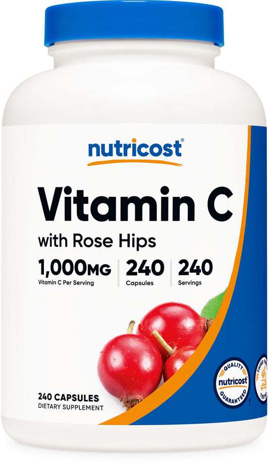 Nutricost Vitamin C with Rose Hips 1025mg, 240 Capsules, Gluten Free | Vitamin C 1,000mg, Rose Hips 25mg, GMO-Free
