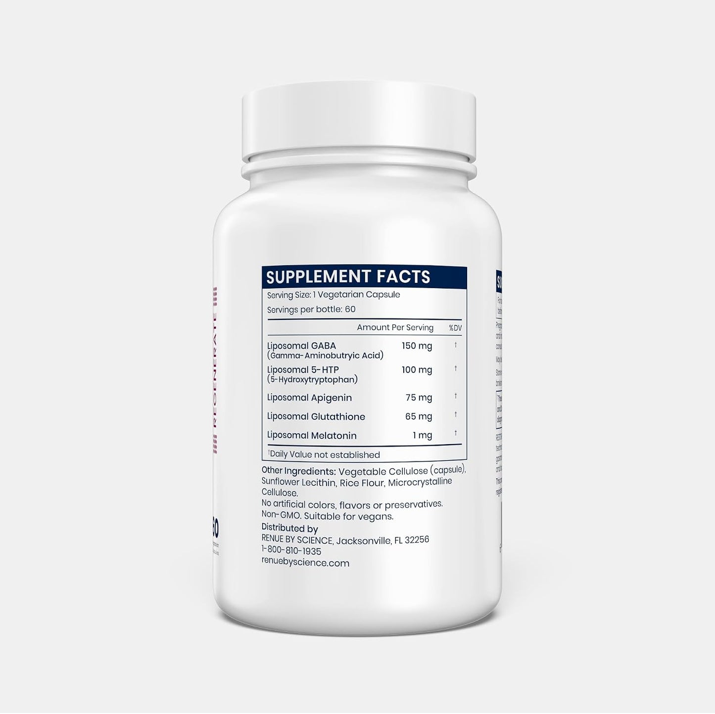 Renue By Science Restore PM | Liposomal Melatonin GABA Supplements | 60 Capsules with Melatonin (1mg) 5HTP (100mg) Glutathione (65mg) Apigenin (75mg) GABA (150mg) - Non-GMO | Made in the USA