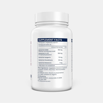 Renue By Science Restore PM | Liposomal Melatonin GABA Supplements | 60 Capsules with Melatonin (1mg) 5HTP (100mg) Glutathione (65mg) Apigenin (75mg) GABA (150mg) - Non-GMO | Made in the USA