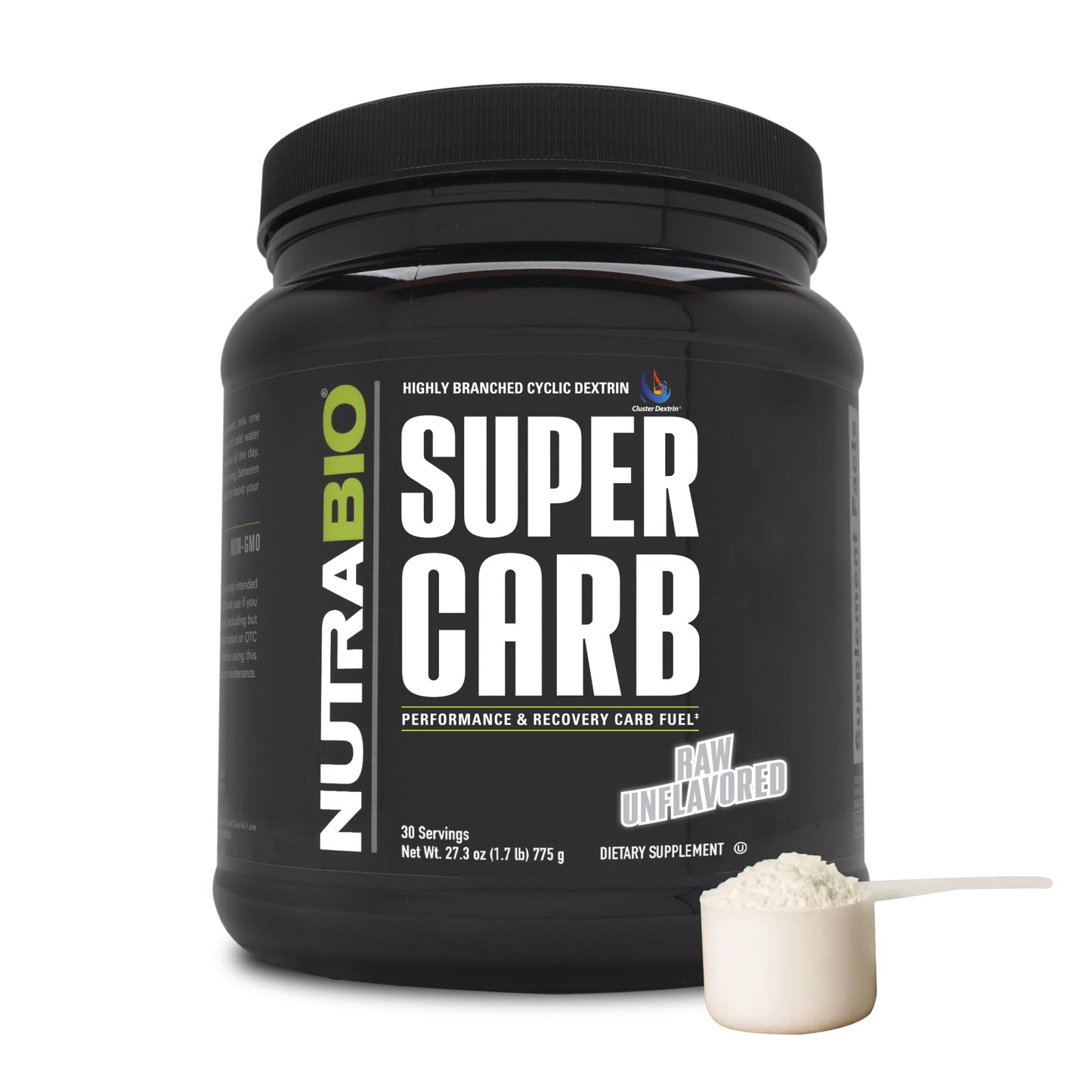 NutraBio Super Carb, Carbohydrate Powder with Cluster Dextrin & Electrolytes, Advanced Carb Supplement Powder for Workout Fuel, Performance, and Muscle Recovery, Cyclic Dextrin, Unflavored, 30 Sv