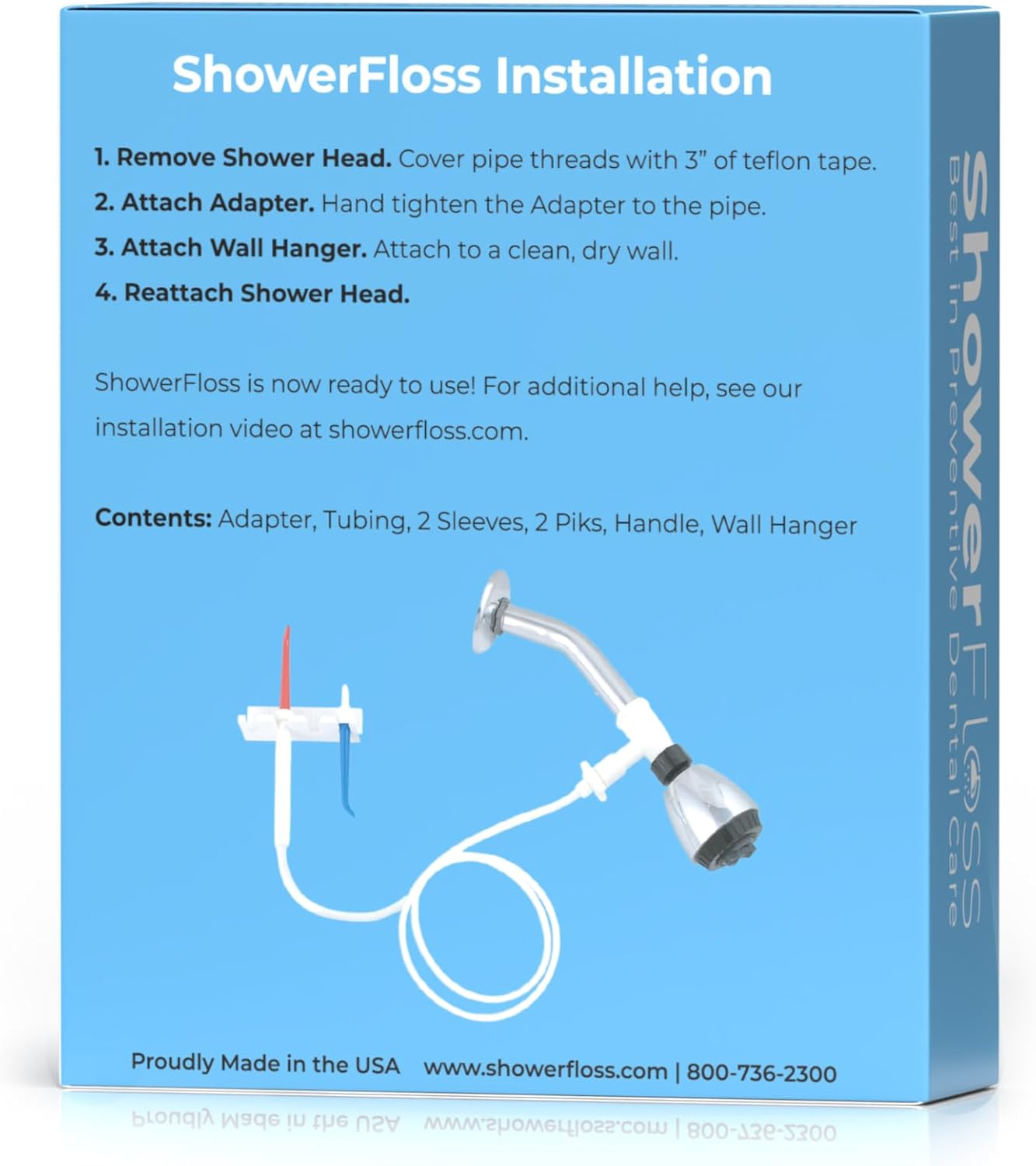 SHOWER FLOSS Water Dental Flosser - Convenient for Teeth, Attaches to Your Shower Head - Easy Installation, Adjustable Temperature & Pressure - Dentist Recommended