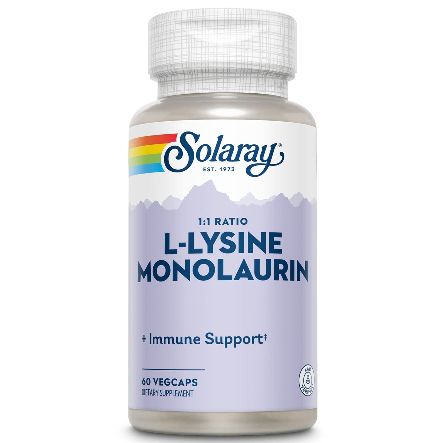 SOLARAY L-Lysine Monolaurin Immune Support Supplement, 1:1 Ratio for Immune System Function, 500 mg Each, 30 Servings, 60 VegCaps