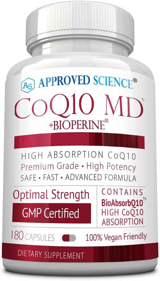 Approved Science® CoQ10 MD - Extra Strength Pure CoQ10 300mg with BioPerine® for Faster Absorption - Optimal Support Supplement - Vegan - 3 Month Supply