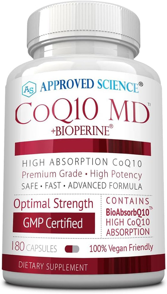 Approved Science® CoQ10 MD - Extra Strength Pure CoQ10 300mg with BioPerine® for Faster Absorption - Optimal Support Supplement - Vegan - 3 Month Supply