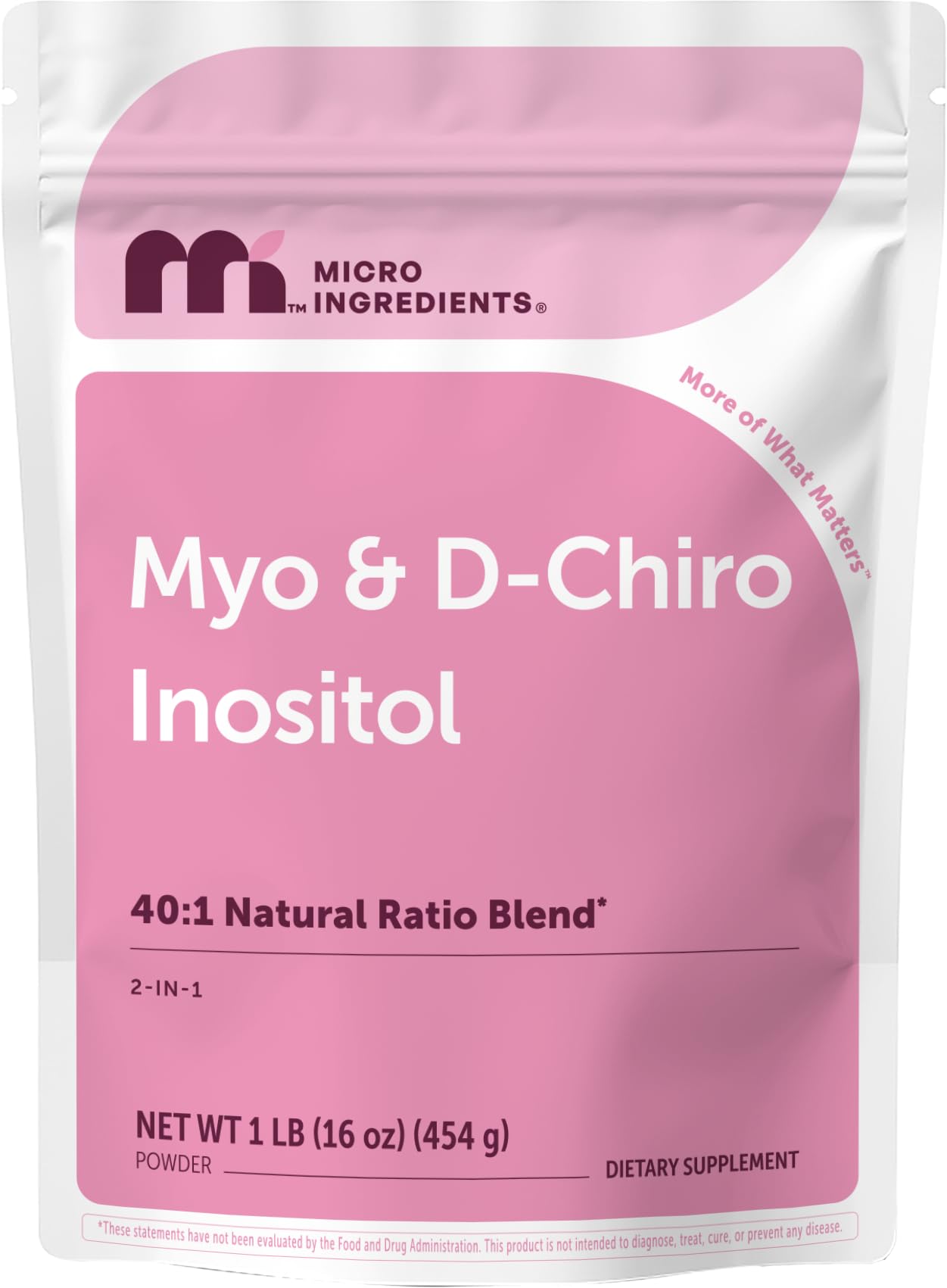 Micro Ingredients Myo-Inositol & D-Chiro Inositol Powder 1lb, 221 Servings | 40:1 Ideal Ratio Inositol Supplement for Women* | Support Hormonal Balance & Ovarian Health* | Non-GMO, Vegan, Filler-Free