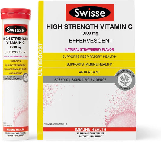 Swisse Effervescent Vitamin C 1000mg Dissolvable Vitamin C Powder Tablets | Immune Support Supplement and Antioxidant | VIT C Supports Immunity Health * | Ascorbic Acid Vitamin C Drink | 60 Tablets