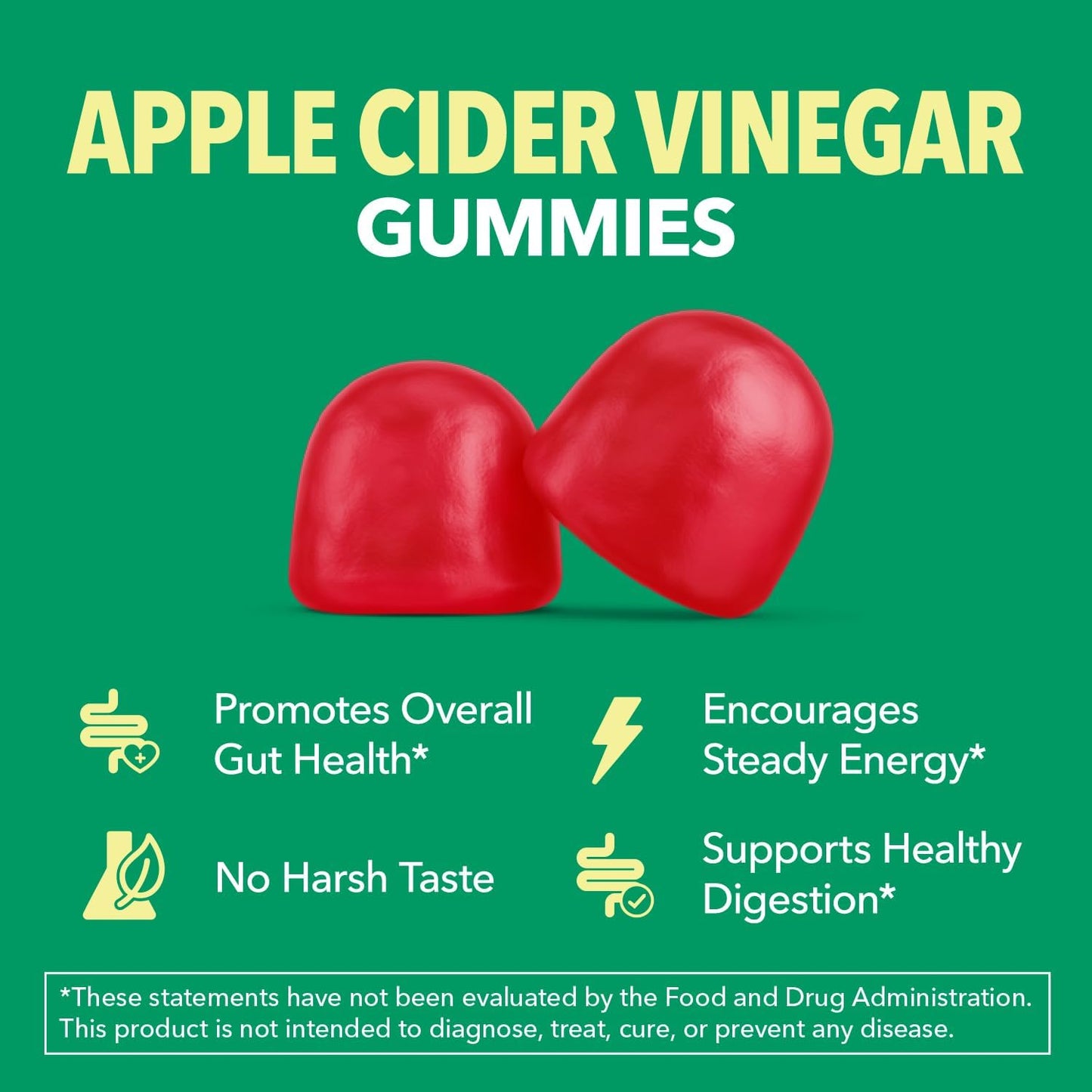 Apple Cider Vinegar Gummies, USDA Organic, Apple Flavor, 1-Month Supply | USDA Organic ACV Gummies for Digestive Health, Metabolism & Gut Support, Vegan, Gluten-Free, No Harsh Taste, 60ct