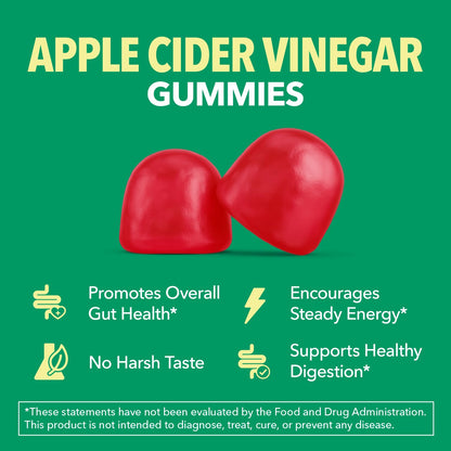 Apple Cider Vinegar Gummies, USDA Organic, Apple Flavor, 1-Month Supply | USDA Organic ACV Gummies for Digestive Health, Metabolism & Gut Support, Vegan, Gluten-Free, No Harsh Taste, 60ct