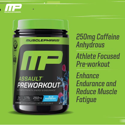 MusclePharm Assault Pre Workout Powder for Men & Women – Energy & Strength Boost Pre-Workout Supplements with Beta Alanine, Caffeine, Creatine & Betaine Anhydrous – 30 Servings, Fruit Punch Flavor