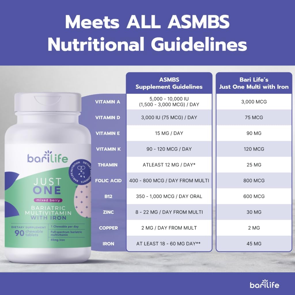 Bari Life Just One Chewable: Once Daily Bariatric Multivitamin + Iron and and BariBurst Calcium Citrate Soft Chews for Gastric Bypass, Gastric Sleeve and Duodenal Switch (Butter Toffee)