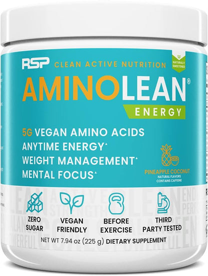 AminoLean Natural Pre Workout Powder & Amino Energy with Vegan BCAA + EAA | Jitter-Free Amino Energy Preworkout with Amino Acids & Weight Management for Women & Men - Naturally Sweetened, Vegan