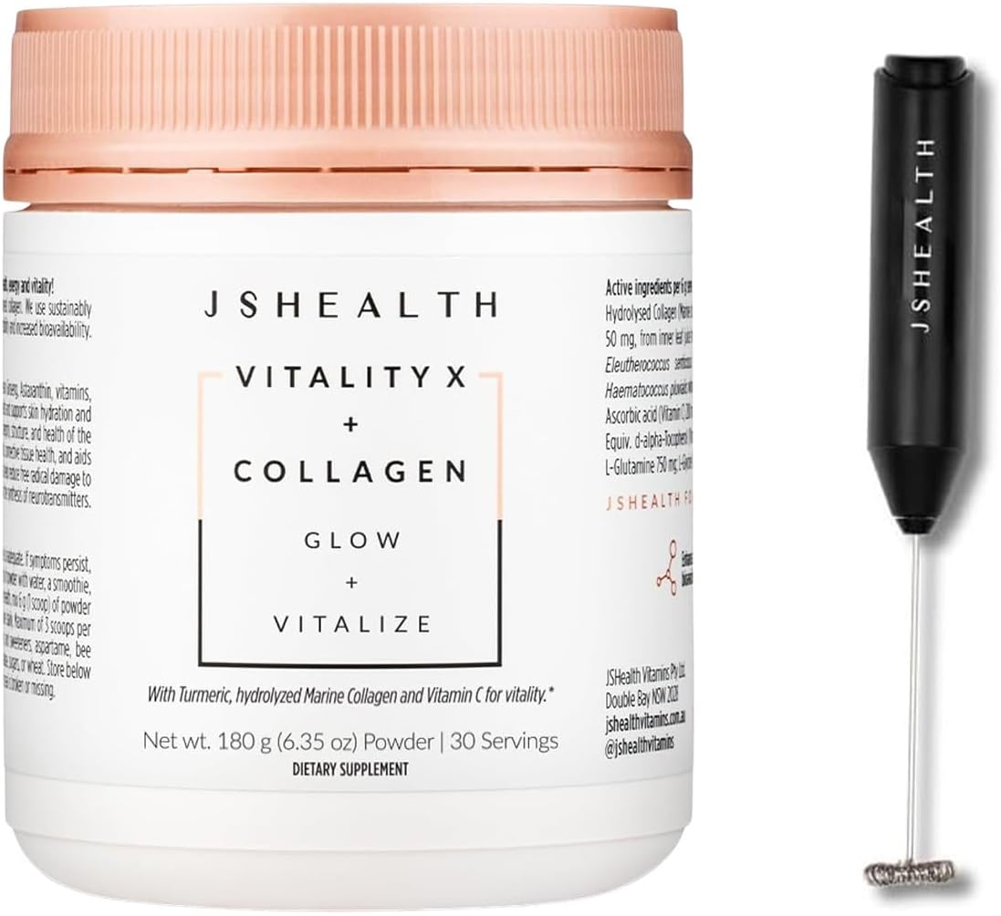 JSHealth Vitamins Vitality X + Collagen Beauty Powder Supplement with Aloe Vera, Silica, and Vitamins C & E, 180g Whisk - Virtual Bundle
