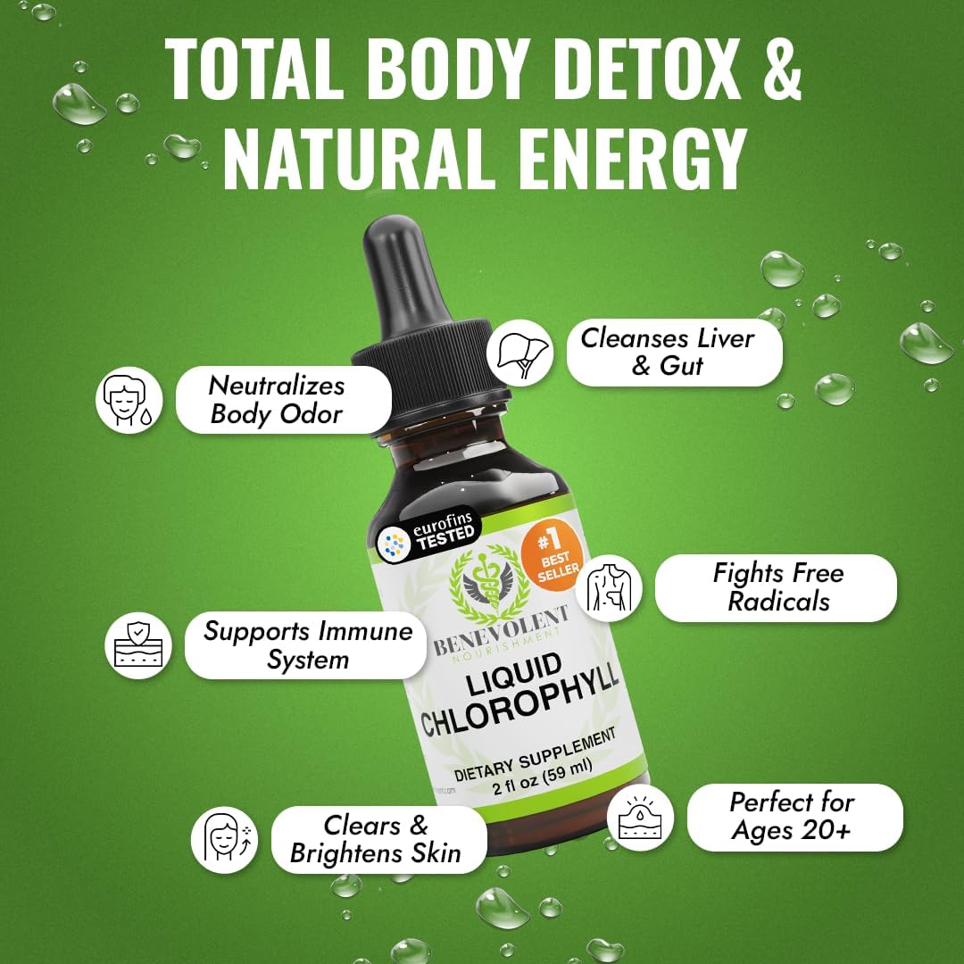 Benevolent Nourishment Chlorophyll Supplement, Detox & Immune Support, Internal Deodorizer, Liquid Drops
